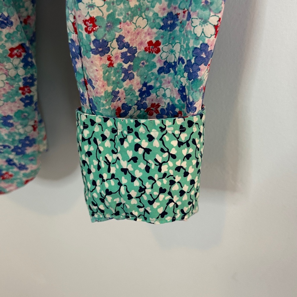 Talbots Aqua Ditsy Floral Button Front Shirt, 100% Cotton, Size Medium - Picture 7 of 8